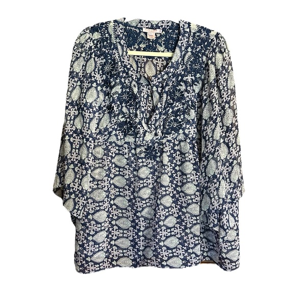 Calypso Silk Embroidered Boho Sheer Blouse Size Small - Picture 1 of 10